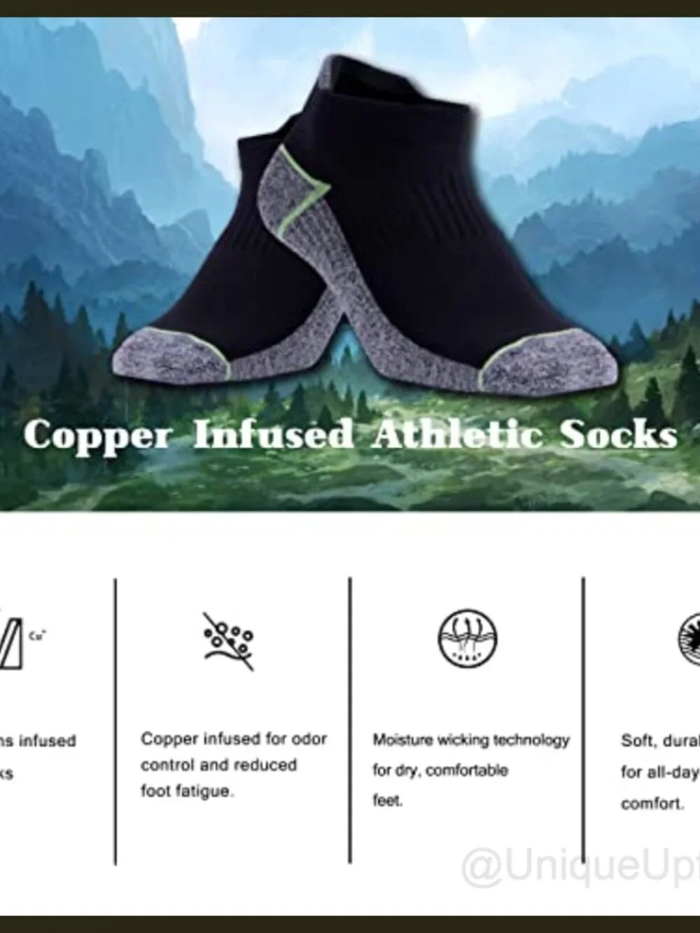 Copper Infused Ankle Athletic Running Socks Moisture Wicking Odor Control